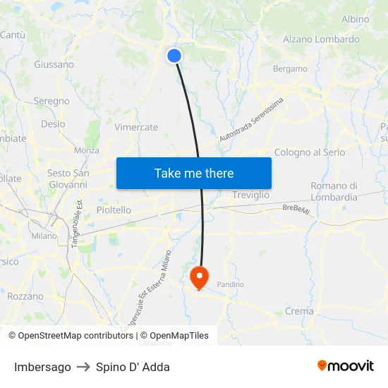 Imbersago to Spino D' Adda map
