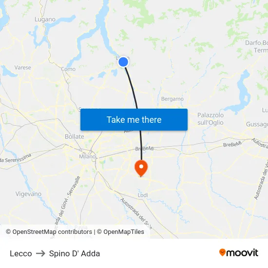 Lecco to Spino D' Adda map