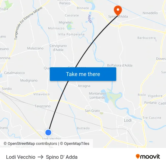 Lodi Vecchio to Spino D' Adda map