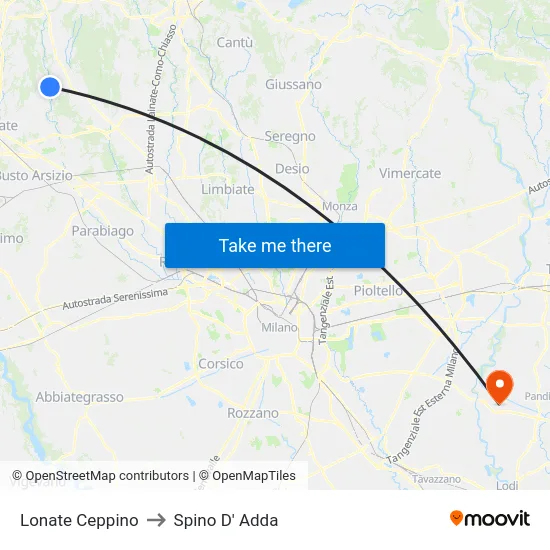 Lonate Ceppino to Spino D' Adda map
