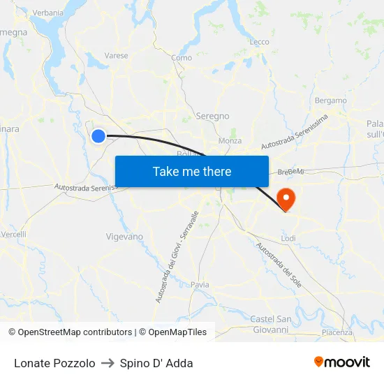 Lonate Pozzolo to Spino D' Adda map