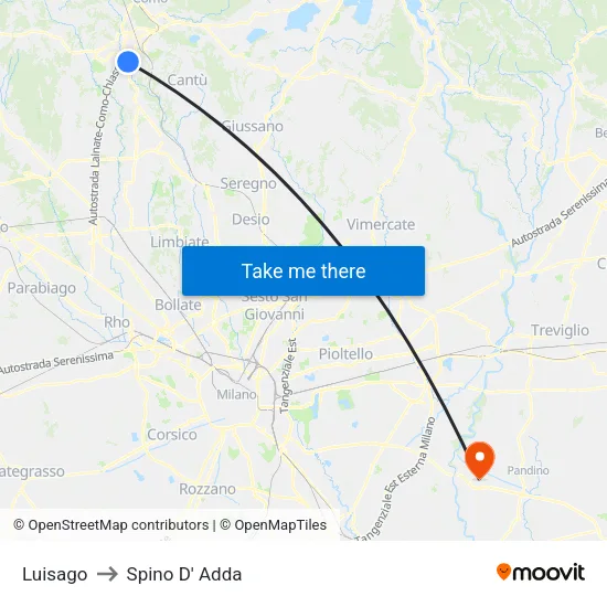 Luisago to Spino D' Adda map