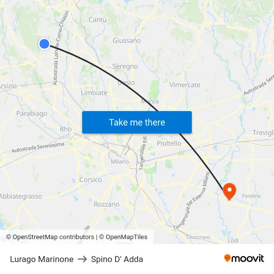 Lurago Marinone to Spino D' Adda map