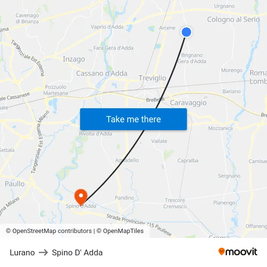 Lurano to Spino D' Adda map