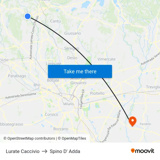 Lurate Caccivio to Spino D' Adda map