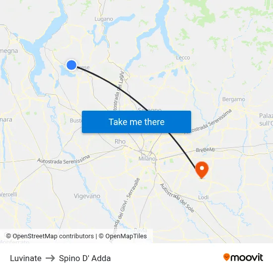 Luvinate to Spino D' Adda map