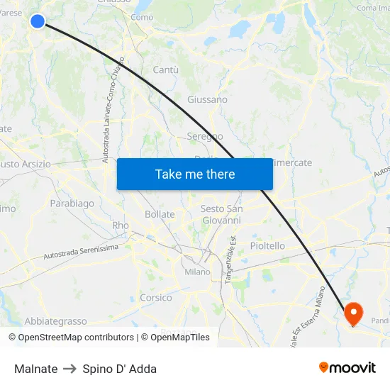 Malnate to Spino D' Adda map