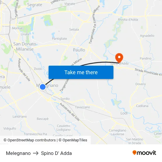 Melegnano to Spino D' Adda map