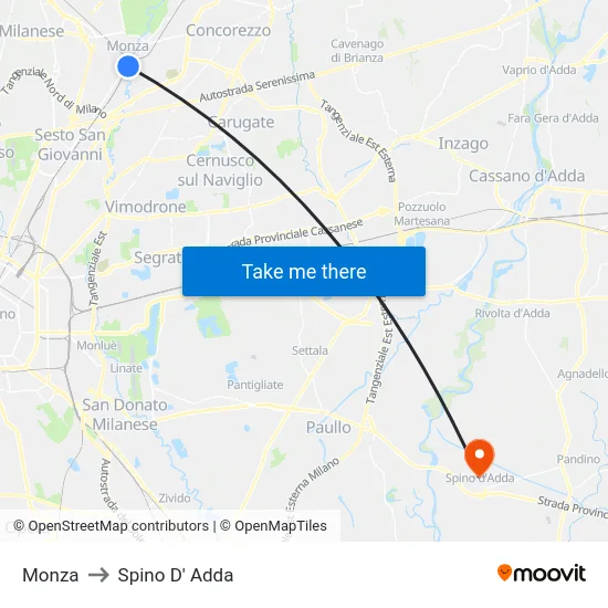 Monza to Spino D' Adda map