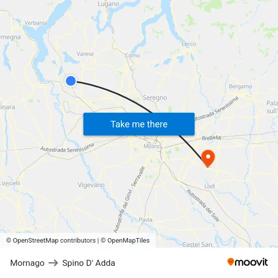 Mornago to Spino D' Adda map