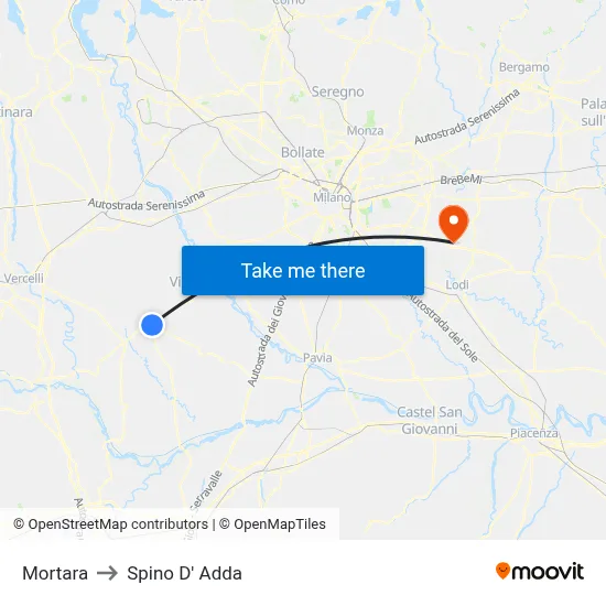 Mortara to Spino D' Adda map