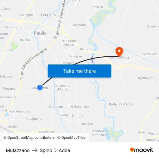 Mulazzano to Spino D' Adda map