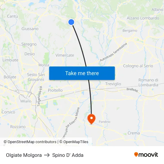 Olgiate Molgora to Spino D' Adda map