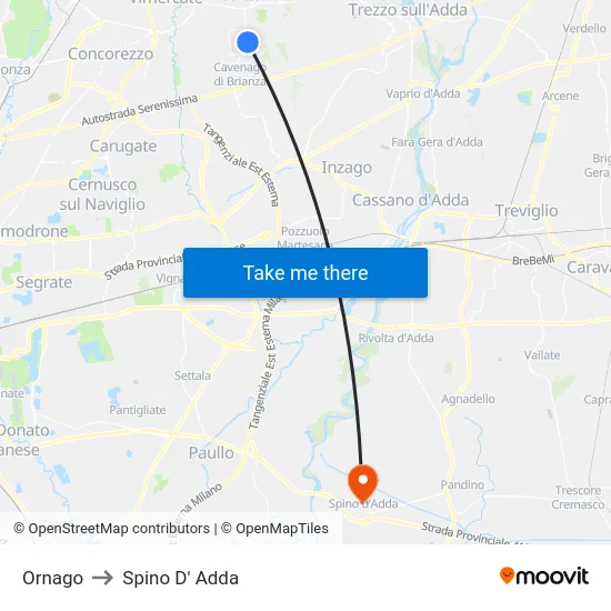 Ornago to Spino D' Adda map