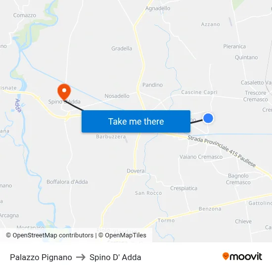 Palazzo Pignano to Spino D' Adda map