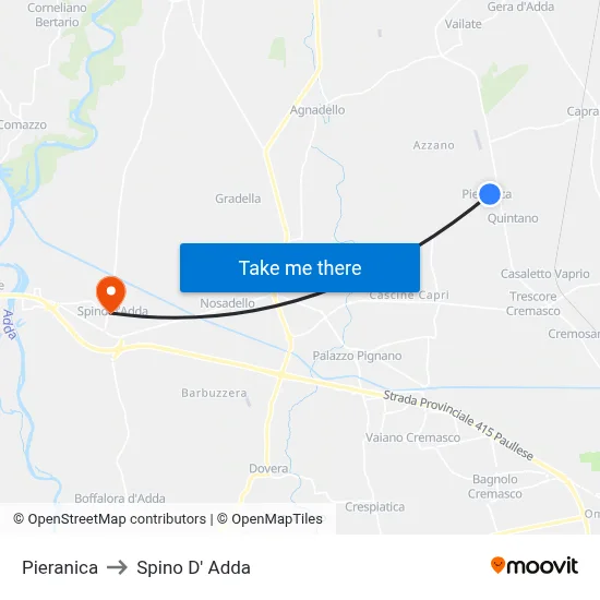 Pieranica to Spino D' Adda map