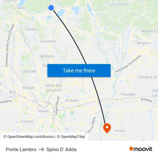 Ponte Lambro to Spino D' Adda map