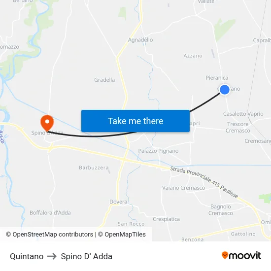 Quintano to Spino D' Adda map