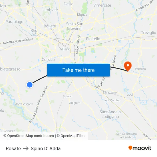 Rosate to Spino D' Adda map