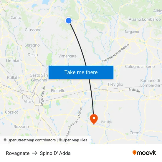 Rovagnate to Spino D' Adda map