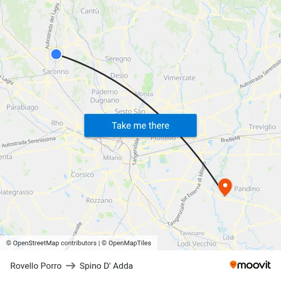 Rovello Porro to Spino D' Adda map