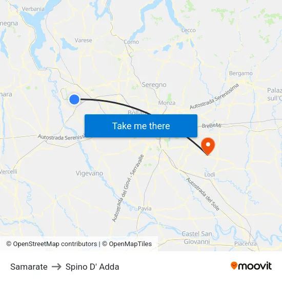 Samarate to Spino D' Adda map