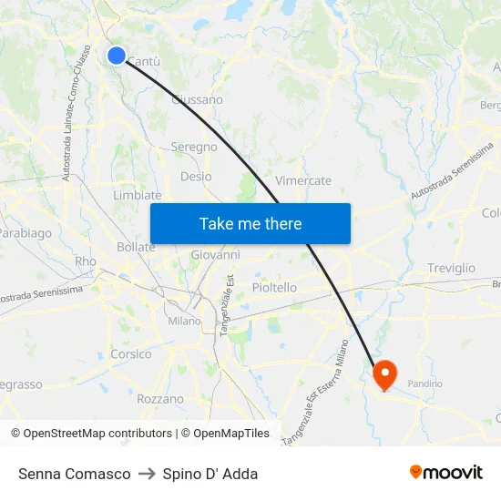 Senna Comasco to Spino D' Adda map