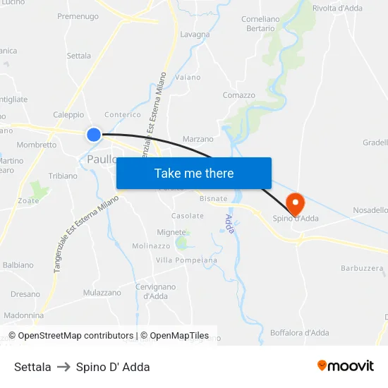 Settala to Spino D' Adda map