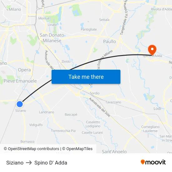 Siziano to Spino D' Adda map
