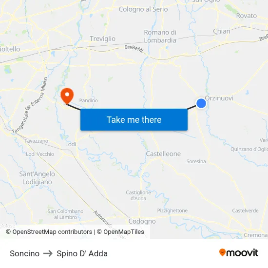 Soncino to Spino D' Adda map