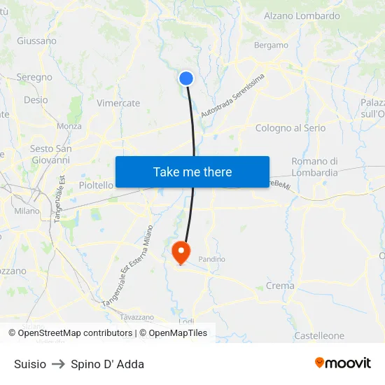 Suisio to Spino D' Adda map