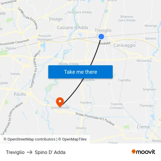 Treviglio to Spino D' Adda map