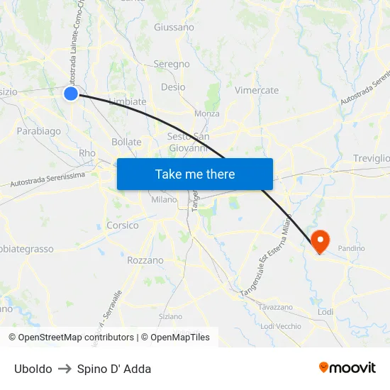 Uboldo to Spino D' Adda map