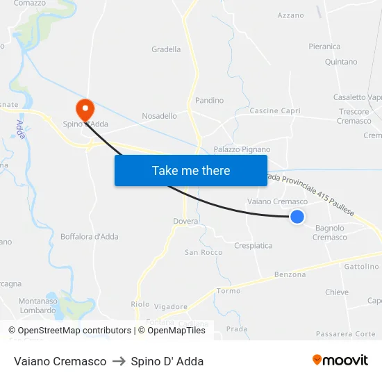 Vaiano Cremasco to Spino D' Adda map