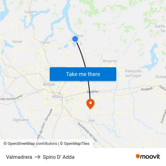 Valmadrera to Spino D' Adda map
