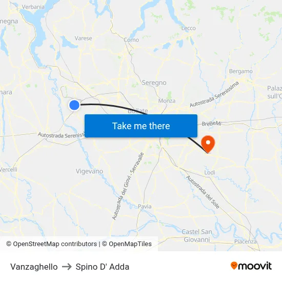 Vanzaghello to Spino D' Adda map