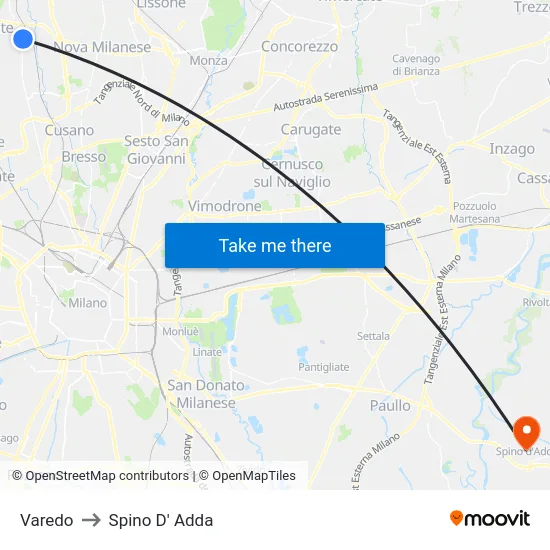 Varedo to Spino D' Adda map