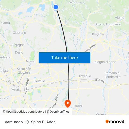 Vercurago to Spino D' Adda map