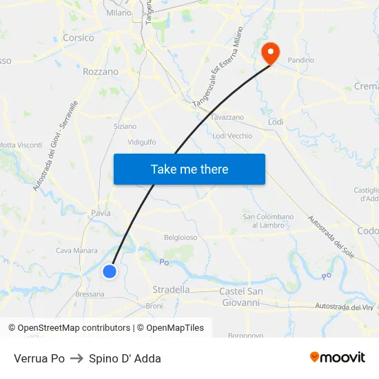 Verrua Po to Spino D' Adda map