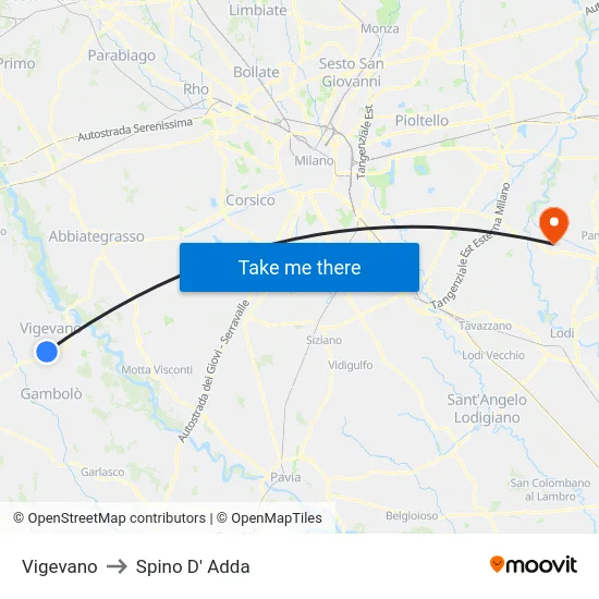 Vigevano to Spino D' Adda map