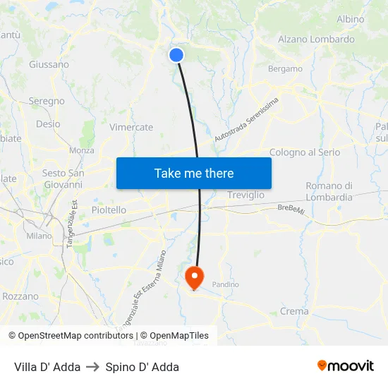 Villa D' Adda to Spino D' Adda map