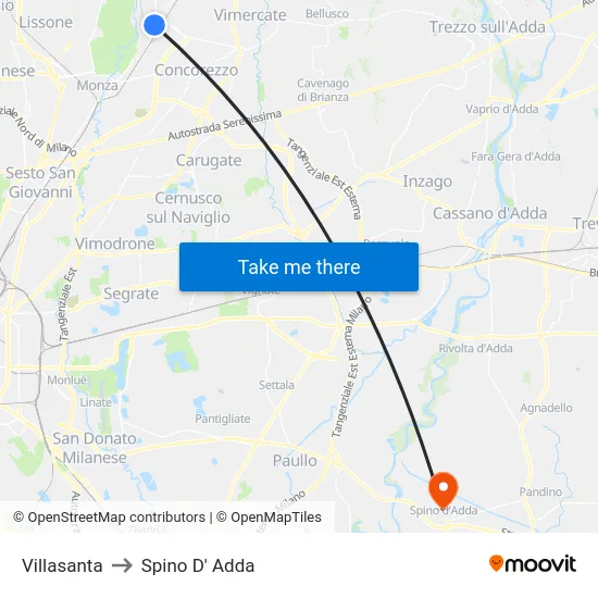Villasanta to Spino D' Adda map