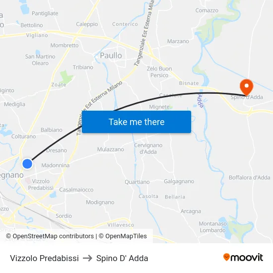 Vizzolo Predabissi to Spino D' Adda map