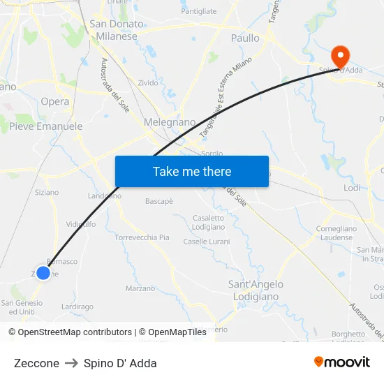 Zeccone to Spino D' Adda map