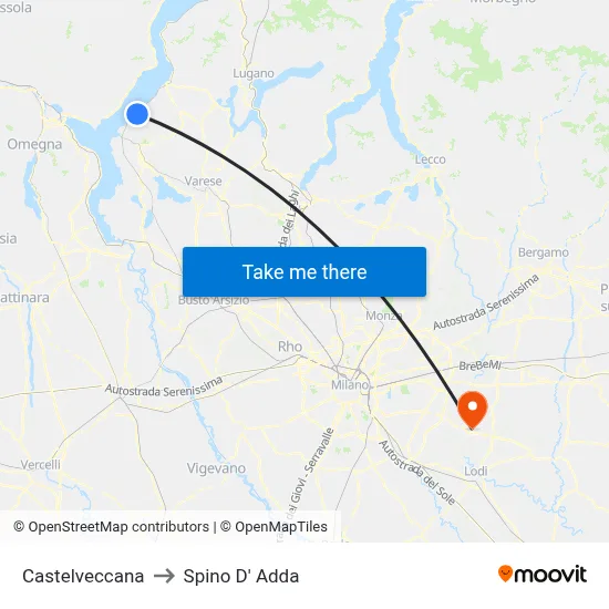 Castelveccana to Spino D' Adda map