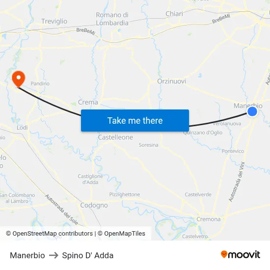 Manerbio to Spino D' Adda map