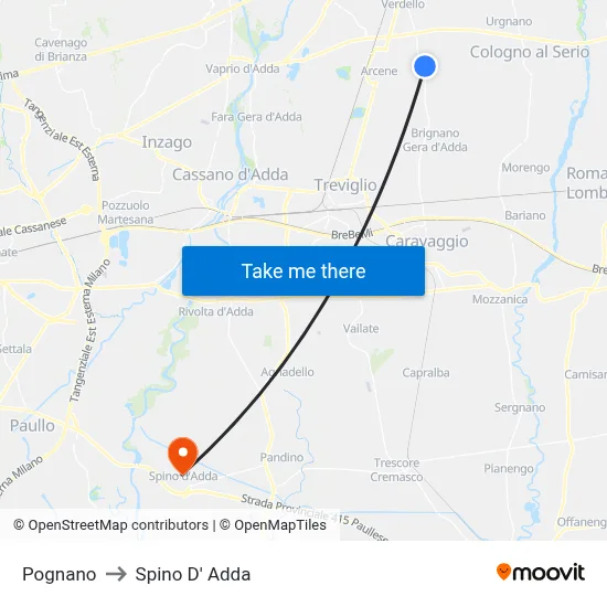 Pognano to Spino D' Adda map