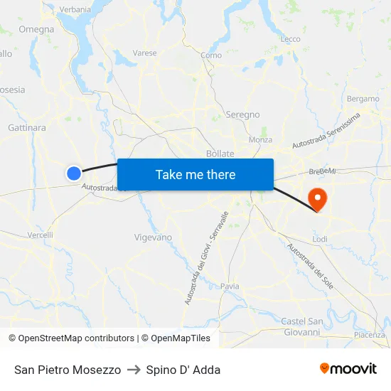 San Pietro Mosezzo to Spino D' Adda map