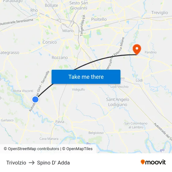 Trivolzio to Spino D' Adda map