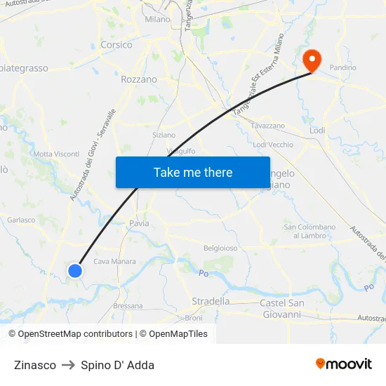 Zinasco to Spino D' Adda map